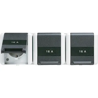 JUNG wandcontactdoos 3-voudig randaarde tekstvenster opbouw IP44 horizontaal WG800 (8230 NAW)