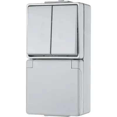 JUNG combinatie serieschakelaar/wandcontactdoos randaarde dubbele wip opbouw IP44 WG600 (675 W)