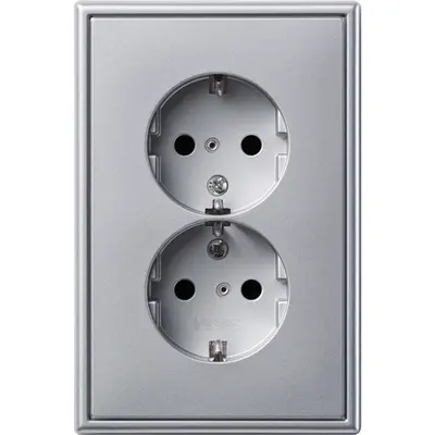 JUNG wandcontactdoos 2-voudig randaarde voor ovale 1,5 inbouwdoos LS990 aluminium (AL 5015-L)