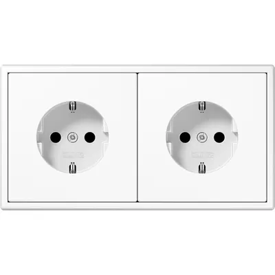 JUNG wandcontactdoos 2-voudig met randaarde voorbedraad voor duo-inbouwdoos LS990 alpine wit (LS 1520-2 WW)