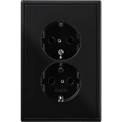 JUNG wandcontactdoos 2-voudig randaarde Safety+ voor ovale 1,5 inbouwdoos LS990 zwart glans (LS 5015 KI SW)