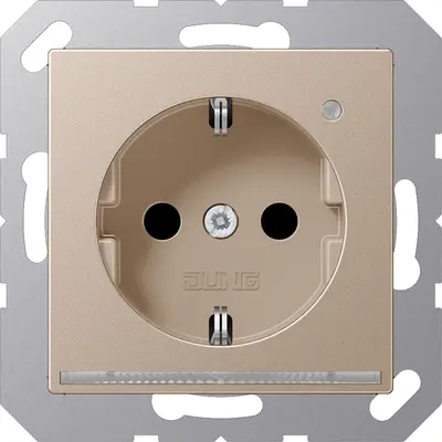 JUNG wandcontactdoos randaarde Safety+ met LED-oriëntatieverlichting en lichtsensor A-range champagne (A 1520-O CH LNW)