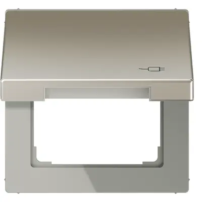 JUNG klapdeksel voor wandcontactdoos van 50 x 50 mm met stekkersymbool LS990 edelstaal (ES 2990 KL SOC)