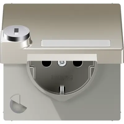JUNG wandcontactdoos randaarde Safety+ klapdeksel tekstvenster slot LS990 edelstaal (ES 1520 NNAKLSL)