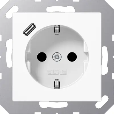 JUNG wandcontactdoos randaarde Safety+ met USB-C A-range alpine wit (A 1520-18 C WW)