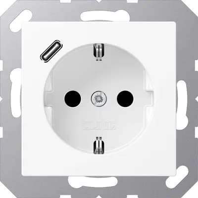 JUNG wandcontactdoos randaarde Safety+ met USB-C A-range sneeuwwit mat (A 1520-18 C WWM)