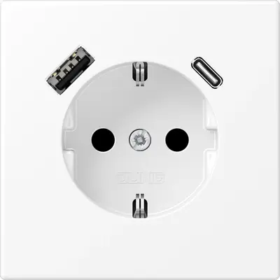 JUNG wandcontactdoos randaarde Safety+ met USB type A en C LS990 sneeuwwit mat (LS 1520-15 CA WWM)