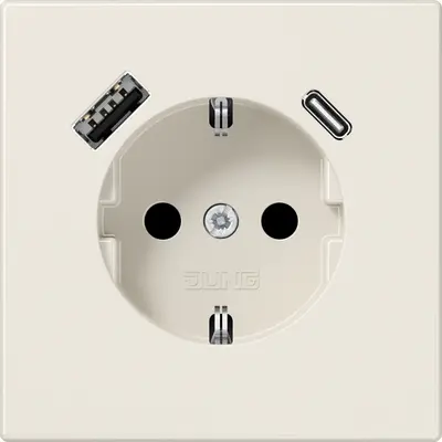 JUNG wandcontactdoos randaarde Safety+ met USB type A en C LS990 creme (LS 1520-15 CA)