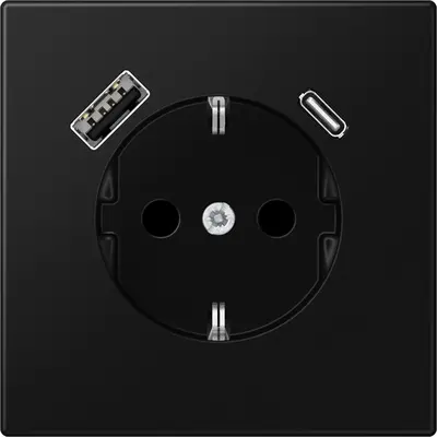 JUNG wandcontactdoos randaarde Safety+ met USB type A en C LS990 grafietzwart mat (LS 1520-15 CA SWM)