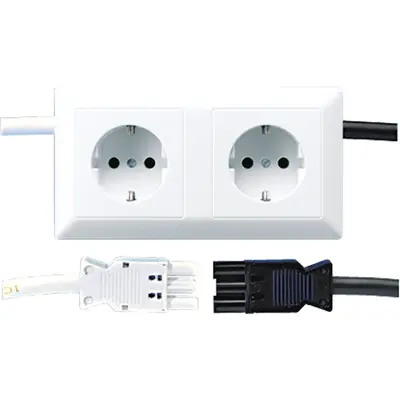 JUNG wandcontactdoos RA 2-voudig voor wandgoot met wielandsnoeren en Legrand GWO 6 inbouwdoos AS500 alpine wit (AS 1522 WG-1-6 WW)