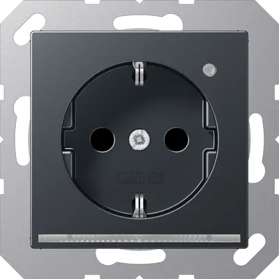 JUNG wandcontactdoos randaarde Safety+ met LED-oriëntatieverlichting en lichtsensor A-range antraciet mat (A 1520-O ANM LNW)