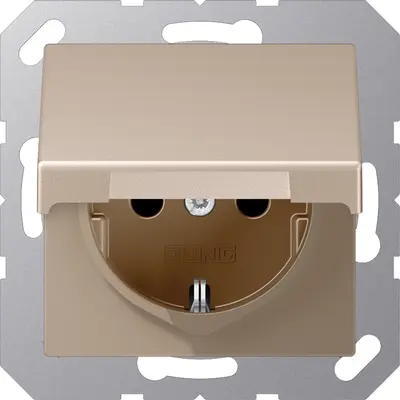 JUNG wandcontactdoos randaarde Safety+ met klapdeksel A-range champagne (A 1520 NBFKIKLCH)