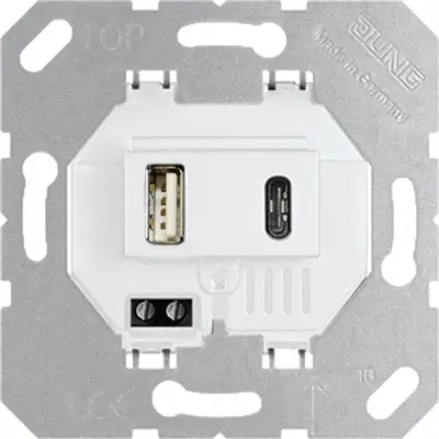 JUNG USB-lader 2-voudig type A en type C totaal 3000mA wit (USB 15 CA WW)