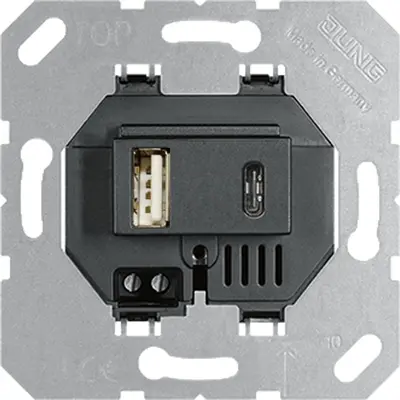 JUNG USB-lader 2-voudig type A en type C totaal 3000mA zwart glans (USB 15 CA SW)