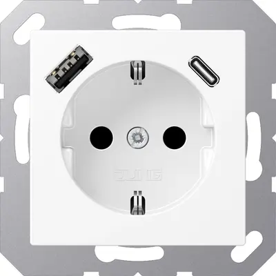 JUNG wandcontactdoos randaarde Safety+ met USB type A en C A-range sneeuwwit mat (A 1520-15 CA WWM)