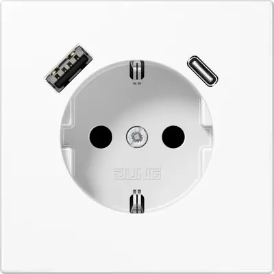JUNG wandcontactdoos randaarde Safety+ met USB type A en C LS990 alpine wit (LS 1520-15 CA WW)