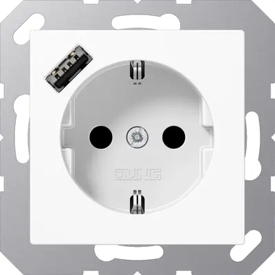 JUNG wandcontactdoos randaarde Safety+ met USB-A A-range alpine wit (A 1520-18 A WW)