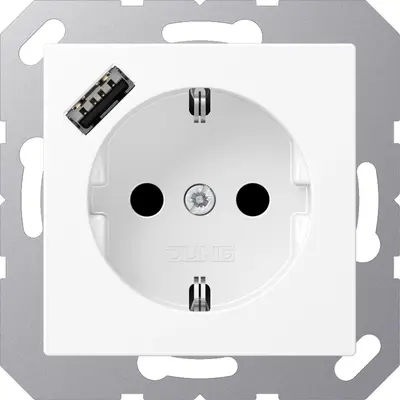 JUNG wandcontactdoos randaarde Safety+ met USB-A A-range sneeuwwit mat (A 1520-18 A WWM)