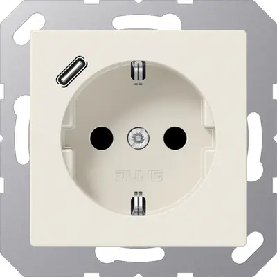 JUNG wandcontactdoos randaarde Safety+ met USB-C A-range creme (A 1520-18 C)