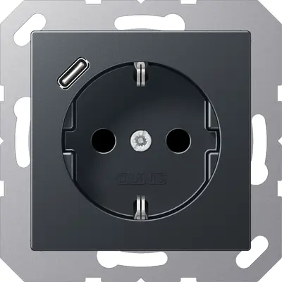 JUNG wandcontactdoos randaarde Safety+ met USB-C A-range antraciet mat (A 1520-18 C ANM)