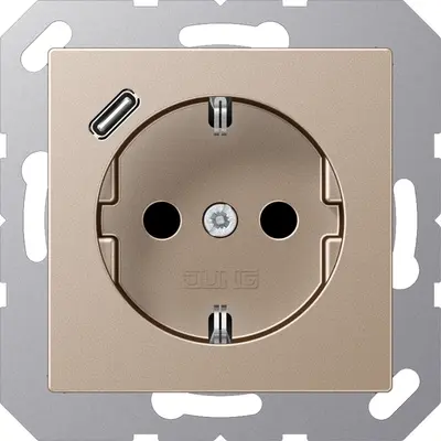 JUNG wandcontactdoos randaarde Safety+ met USB-C A-range champagne (A 1520-18 C CH)