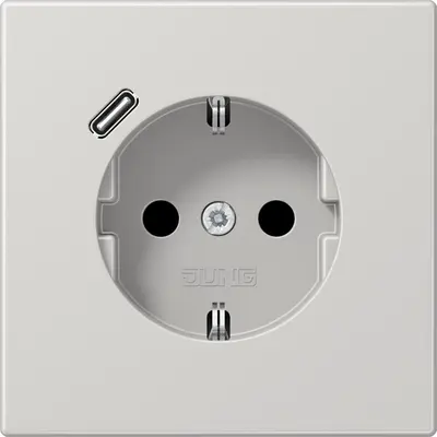 JUNG wandcontactdoos randaarde Safety+ met USB-C LS990 lichtgrijs (LS 1520-18 C LG)