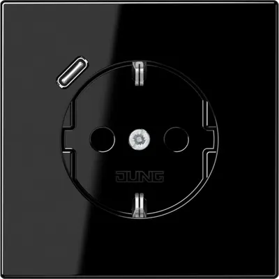 JUNG wandcontactdoos randaarde Safety+ met USB-C LS990 zwart glans (LS 1520-18 C SW)