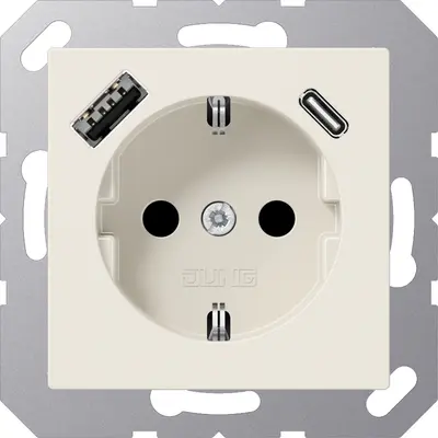 JUNG wandcontactdoos randaarde Safety+ met USB type A en C A-range creme (A 1520-15 CA)