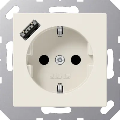 JUNG wandcontactdoos randaarde Safety+ met USB-A A-range creme (A 1520-18 A)