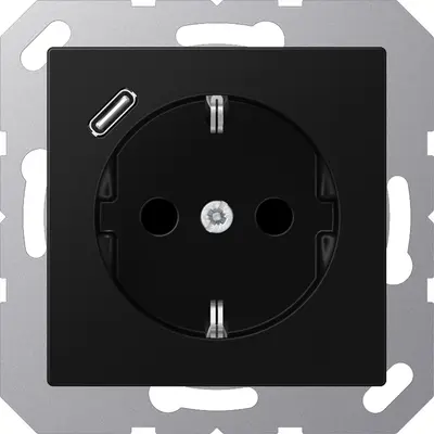 JUNG wandcontactdoos randaarde Safety+ met USB-C A-range grafietzwart mat (A 1520-18 C SWM)