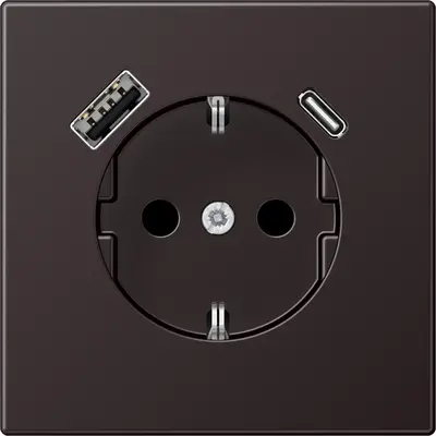 JUNG wandcontactdoos randaarde Safety+ met USB type C en A aansluiting LS990 dark gelakt aluminium OP=OP (AL 1520-15 CA D-L)
