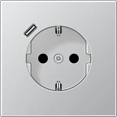 JUNG wandcontactdoos randaarde Safety+ met USB-C LS990 aluminium (AL 1520-18 C-L)