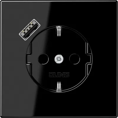 JUNG wandcontactdoos randaarde Safety+ met USB-A LS990 zwart glans (LS 1520-18 A SW)