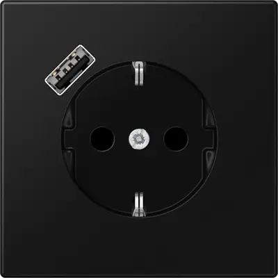 JUNG wandcontactdoos randaarde Safety+ met USB-A LS990 grafietzwart mat (LS 1520-18 A SWM)