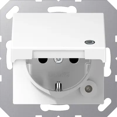 JUNG wandcontactdoos randaarde Safety+ met functie-indicatie en klapdeksel A-range alpine wit  (A 1520 BFKLKO WW)