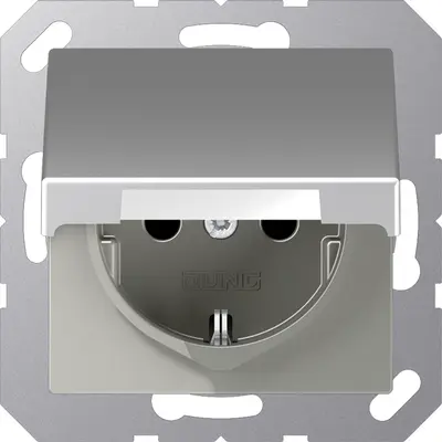 JUNG wandcontactdoos randaarde Safety+ met klapdeksel A-range aluminium (A 1520 NBFKIKL AL)