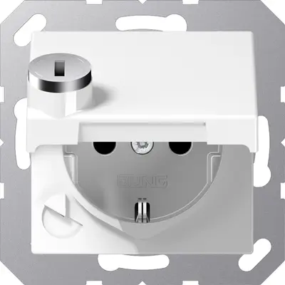 JUNG wandcontactdoos randaarde Safety+ met klapdeksel en slot A-range alpine wit (A 1520 NBFKLSL WW)