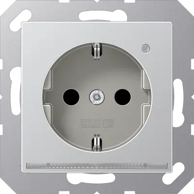 JUNG wandcontactdoos randaarde Safety+ met LED-oriëntatieverlichting en lichtsensor A-range aluminium (A 1520-O AL LNW)
