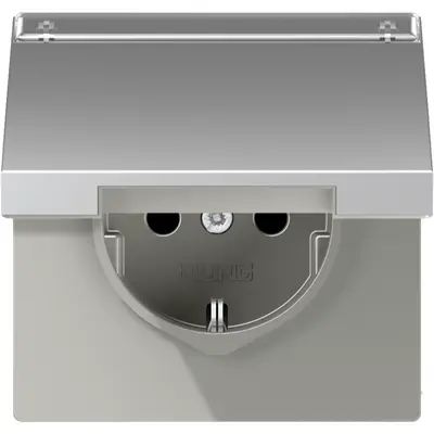 JUNG wandcontactdoos randaarde Safety+ met klapdeksel tekstvenster LS990 aluminium (AL 1520 NNAKL)
