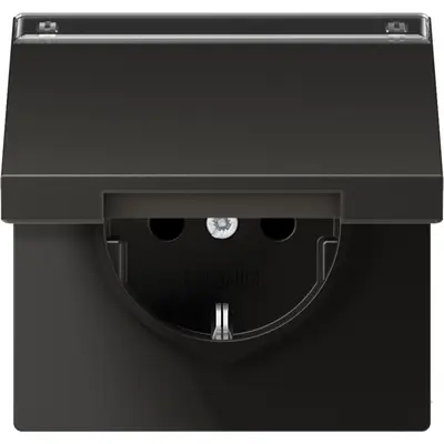 JUNG wandcontactdoos randaarde Safety+ met klapdeksel tekstvenster LS990 antraciet gelakt aluminium (AL 1520 NNAKL AN)