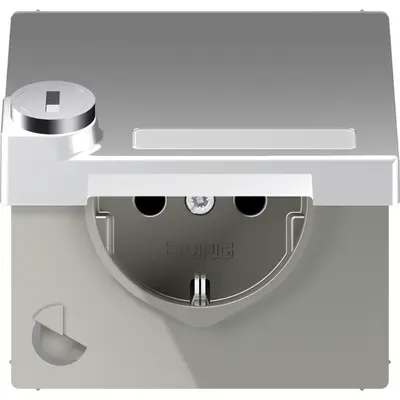 JUNG wandcontactdoos randaarde Safety+ klapdeksel tekstvenster slot LS990 aluminium (AL 1520 NNAKLSL)