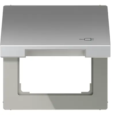 JUNG klapdeksel voor wandcontactdoos van 50 x 50 mm met stekkersymbool LS990 aluminium (AL 2990 KL SOC)