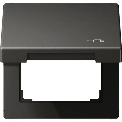 JUNG klapdeksel voor wandcontactdoos van 50 x 50 mm met stekkersymbool LS990 antraciet gelakt aluminium (AL 2990 KL SOC AN)