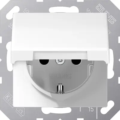 JUNG wandcontactdoos randaarde Safety+ klapdeksel met niet geaarde draagring AS500 alpine wit (AS 1520 NXKIKL WW)