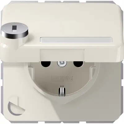 JUNG wandcontactdoos randaarde Safety+ klapdeksel tekstvenster slot CD500 creme (CD 1520 NNAKLSL)