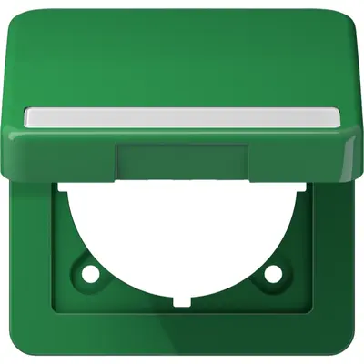 JUNG klapdeksel met tekstvenster voor wandcontactdoos en centraaldelen van 50 x 50 mm CD500 groen (CD 590 BFNAKL GN)