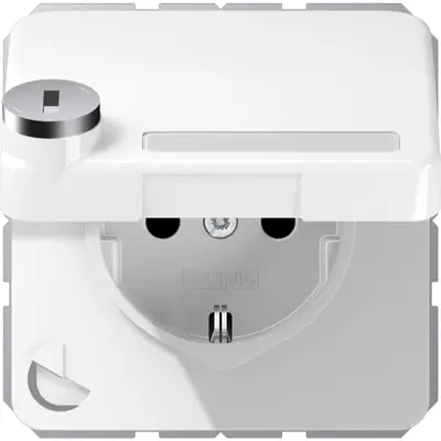 JUNG wandcontactdoos randaarde Safety+ klapdeksel tekstvenster slot CD500 alpine wit (CD 1520 NNAKLSL WW)