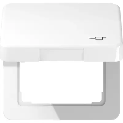 JUNG klapdeksel voor wandcontactdoos van 50 x 50 mm met stekkersymbool CD500 alpine wit (CD 590 KL SOC WW)
