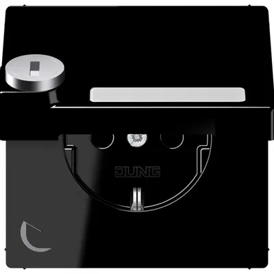 JUNG wandcontactdoos randaarde Safety+ klapdeksel tekstvenster slot LS990 zwart glans (LS 1520 NNAKLSL SW)
