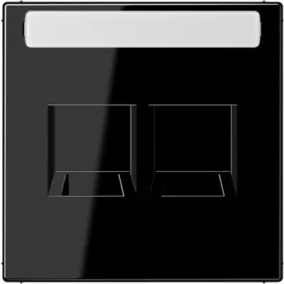 JUNG centraalplaat 2-voudig modular-jack tekstvenster LS990 zwart glans (LS 1969-2 NA WE SW)